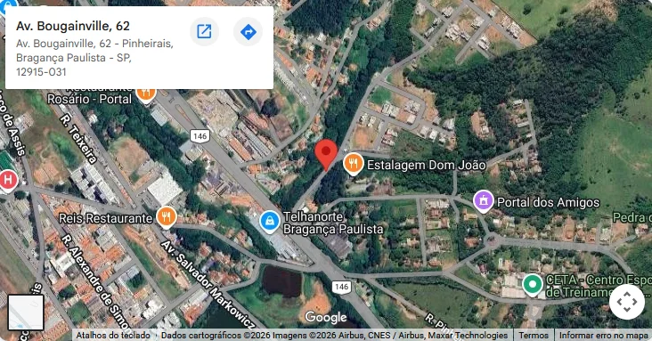 Mapa da localização do Residencial Villa Harmonia na Av. Bougainville, 62, Pinheirais, Bragança Paulista